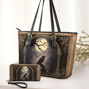 Raven Grimoire Leather Journal Gothic Leather Handbag & Wallet Set