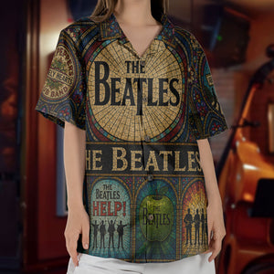 The Beatles Hawaiian Shirt - Unisex Retro Yellow Submarine Cathedral Window Button Up