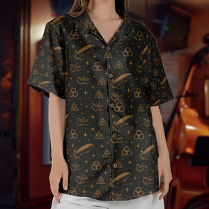 Led Zeppelin Four Symbols ZoSo Monogram Black Gold Hawaiian Shirt – Retro Music Album Art Inspired Unisex Shirt