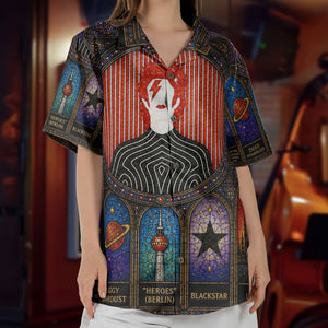 David Bowie Gothic Stained Glass Hawaiian Shirt - Unisex Retro Heroes Ziggy Stardust Blackstar Button Up