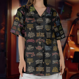 Country Rock Band Logos Hawaiian Shirt - Unisex Vintage Allman Brothers ZZ Top Black Beach Button Up
