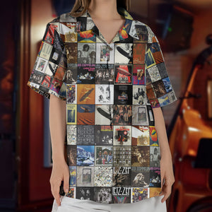 Led Zeppelin Album Cover Hawaiian Shirt - Unisex Retro Physical Graffiti Mothership Collage Grid Button Up