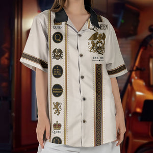 Queen Hawaiian Shirt - Unisex Mexican Style Royal Crest Vertical Stripe Button Up