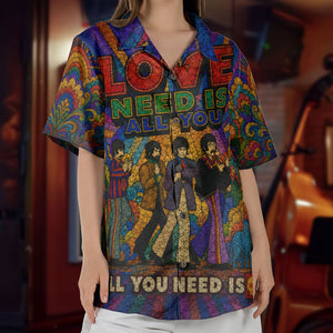 The Beatles Hawaiian Shirt - Unisex Retro All You Need Is Love Mosaic Button Up