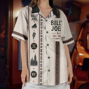 Billy Joel Hawaiian Shirt - Unisex Mexican Style Piano Keys Vertical Stripe Button Up