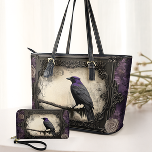 Gothic Raven Leather Handbag & Wallet Set Inspired by Edgar Allan Poe