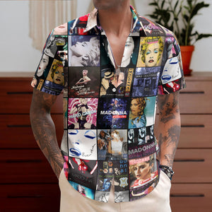 Madonna Album Collage Hawaiian Shirt – Retro Music Album Art Inspired Shirt