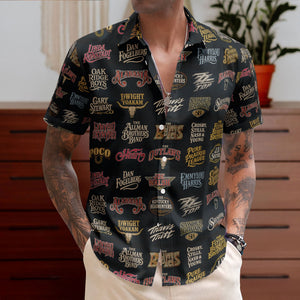 Country Rock Band Logos Hawaiian Shirt - Unisex Vintage Allman Brothers ZZ Top Black Beach Button Up