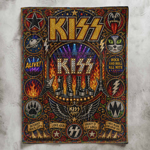 KISS Band Sherpa Blanket Detroit Rock City Stained Glass Blanket