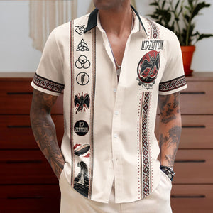 Led Zeppelin Hawaiian Shirt - Unisex Light Cream Vertical Stripe Swan Song Button Up