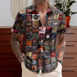 Slayer Album Cover Collage Hawaiian Shirt - Unisex 80s Speed Metal Rock Concert Summer Button Up