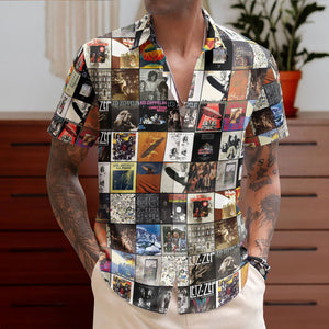 Led Zeppelin Album Cover Hawaiian Shirt - Unisex Retro Physical Graffiti Mothership Collage Grid Button Up