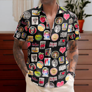 The Beatles Multiple Iconic Logos Hawaiian Shirt – Retro Music Inspired Aloha Shirt