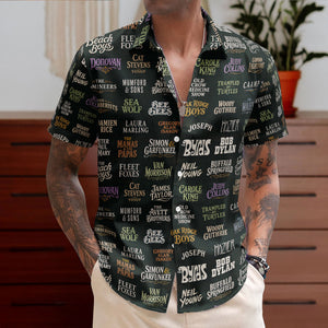Vintage Folk Rock Band Logos Hawaiian Shirt – Unisex Retro Music Concert Summer Button Up