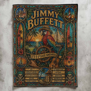 Jimmy Buffett Sherpa Blanket Margaritaville Stained Glass Tropical Coastal Blanket