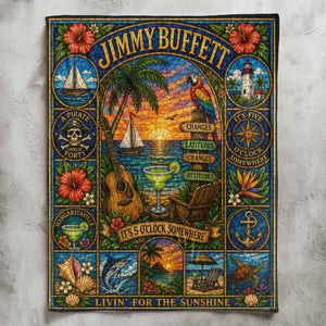 Jimmy Buffett Sherpa Blanket Margaritaville Stained Glass Blanket