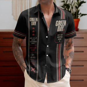 Green Day Luxury Design Hawaiian Shirt – Punk Rock Inspired Black Hawaiian Shirt