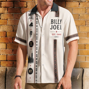 Billy Joel Hawaiian Shirt - Unisex Mexican Style Piano Keys Vertical Stripe Button Up