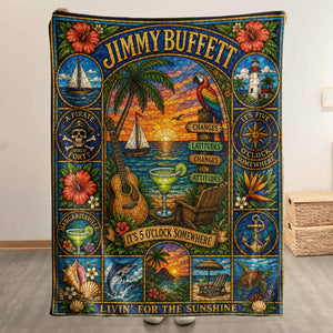 Jimmy Buffett Sherpa Blanket Margaritaville Stained Glass Blanket