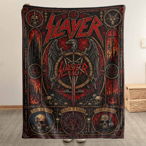 Slayer Band Sherpa Blanket Reign In Blood Stained Glass Thrash Metal Throw Blanket