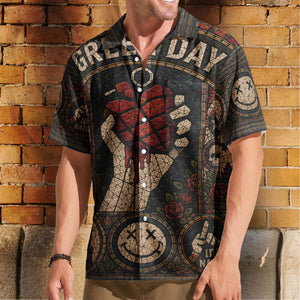 Green Day Gothic Stained Glass Hawaiian Shirt - Unisex Pop Punk Concert Summer Button Up Shirt