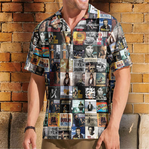 Bruce Springsteen Retro Music Album Art Mosaic Grid Colorful Hawaiian Shirt – Retro Music Album Art Inspired Unisex Shirt