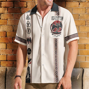Led Zeppelin Hawaiian Shirt - Unisex Light Cream Vertical Stripe Swan Song Button Up