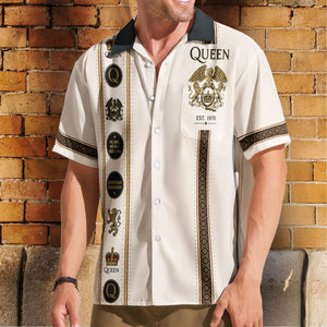 Queen Hawaiian Shirt - Unisex Mexican Style Royal Crest Vertical Stripe Button Up
