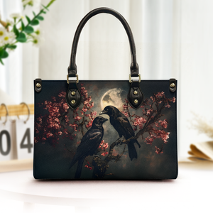 Raven Couple in Dark Forest - Leather Handbag & Wallet Set
