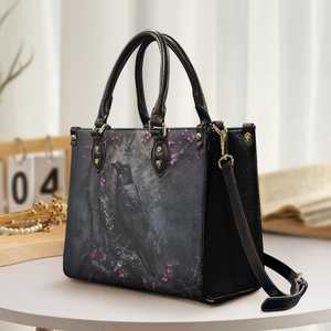Raven Gothic Leather Handbag & Wallet Set-Dark Elegance with Enchanted Floral Accents