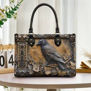 Vintage Gothic Raven Leather Handbag & Wallet Set Mystical Elegance in Dark Style
