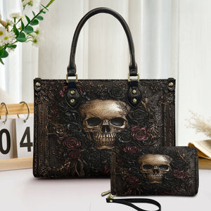 Gothic Skull Roses Leather Handbag & Wallet Set