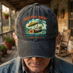 Jimmy Buffett Margaritaville Wastin Away Again Tropical Cocktail Beach Denim Cap Retro Vintage Dad Cap Gift For Dad (With Box)