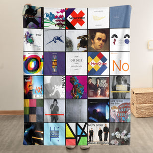 New Order Sherpa Blanket Iconic Album Cover Collage for True Synth-Pop & Post-Punk Fans