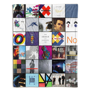 New Order Sherpa Blanket Iconic Album Cover Collage for True Synth-Pop & Post-Punk Fans