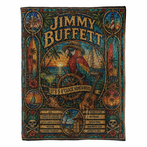 Jimmy Buffett Sherpa Blanket Margaritaville Stained Glass Tropical Coastal Blanket