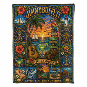 Jimmy Buffett Sherpa Blanket Margaritaville Stained Glass Blanket