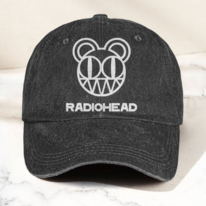 Radiohead Bear Logo Denim Dad Cap Vintage Washed Alternative Rock Hat