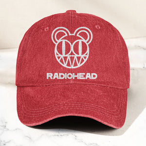 Radiohead Bear Logo Denim Dad Cap Vintage Washed Alternative Rock Hat