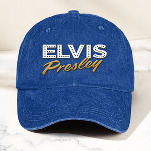 Elvis Presley Denim Dad Cap Classic Vegas Marquee Logo Design ( With BOX)