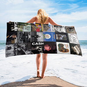 Johnny Cash Beach Towel Album Cover Collage Country And Rock Towel