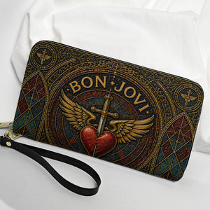 Bon Jovi Handbag, Tote Bag and Wallet Set, Stained Glass Heart and Dagger Design, Classic Rock Music Fan Gift