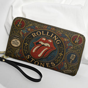 The Rolling Stones Leather Handbag, Tote Bag and Wallet Set, Vintage Stained Glass Tongue Logo Design, Classic Rock Fan Gift