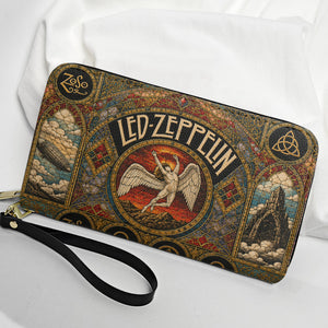 Led Zeppelin Leather Handbag, Tote Bag and Wallet Set, Vintage Stained Glass Swan Song Design, Classic Rock Music Fan Gift