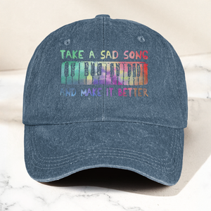 Take A Sad Song Piano Cap Vintage Blue Dad Hat, Retro Music Quote Minimalist Piano Hat (With Box)