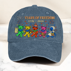 Grateful Dead 250 Years Of Freedom 1776 2026 4th of July Dancing Bears Denim Cap Retro Vintage Dad Cap Gift For Dad (With Box)