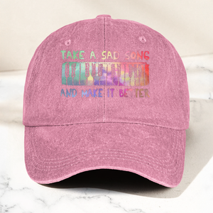 Take A Sad Song Piano Cap Vintage Blue Dad Hat, Retro Music Quote Minimalist Piano Hat (With Box)