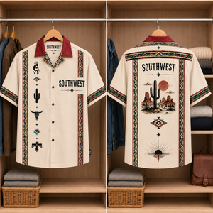 Southwestern Landscape Hawaiian Shirt – Mexican Inspired Hawaiian Shirt White Version