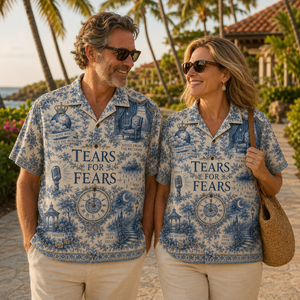 Tears For Fears Hawaiian Shirt - Unisex Toile De Jouy Delft Blue Floral Button Up