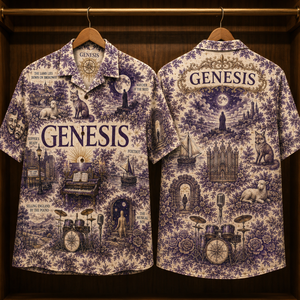 Genesis Hawaiian Shirt - Unisex Vintage Toile De Jouy Lavender Purple Button Up